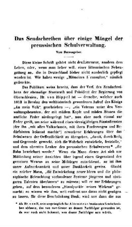 Das Sendeschreiben über einige Mängel der preussischen Schulverwaltung