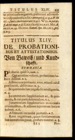Titulus XLIV. De Probationibus Et Attestationibus. Von Beweiß / und Kundschafft