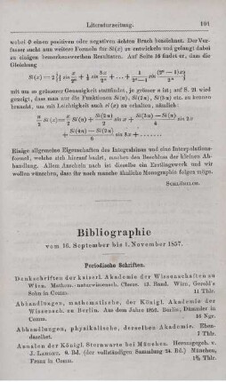 Bibliographie vom 16. September bis 1. November 1857.