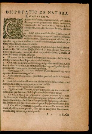 Disputatio De Natura Cometarum.