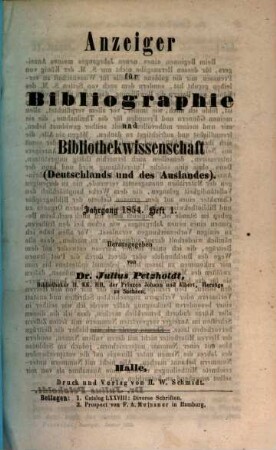 Anzeiger für Bibliographie und Bibliothekwissenschaft. 1854 (1855)