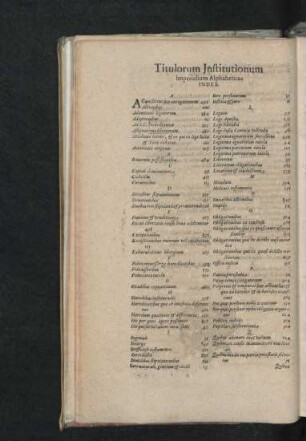 Titulorum Institutionum Imperialium Alphabeticus Index.