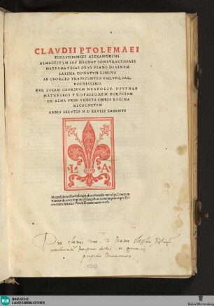 Claudii Ptolemaei ... Almagestvm Sev Magnae Constrvctionis Mathematicae Opvs