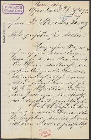 Brief an Ludwig Strecker  und B. Schott's Söhne : 30.04.1895