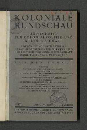 [12.]1920: Koloniale Rundschau : Zeitschr. für koloniale Länder-, Völker- u. Staatenkunde ; Zeitschr. für d. gesamte Eingeborenenwesen