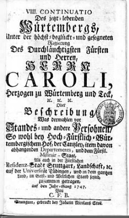 1747: Württembergisches Adressbuch, 1747