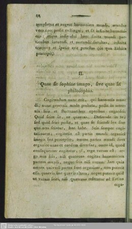 II. Quae sit sophiae imago, sive quae sit philosophia