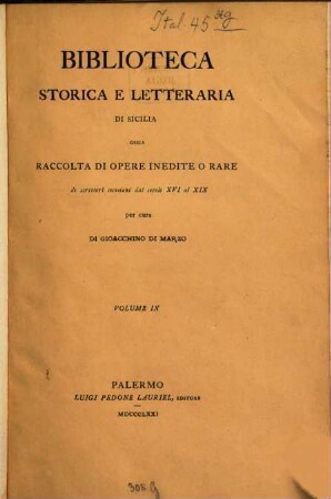 Diari della città di Palermo : dal secolo XVI al XIX ; pubblicati su' manoscritti della Biblioteca Comunale. 9