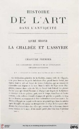 Chapitre premier: Les caractères généraux de la civilisation chaldéo-assyrienne