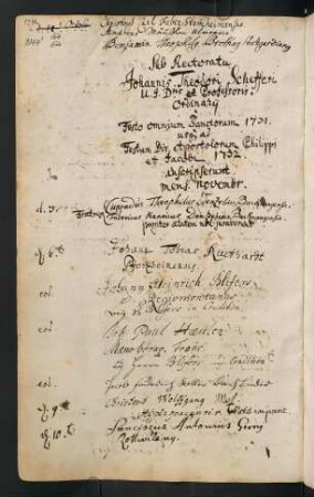 Winterhalbjahr 1731/1732. Rektorat Johann Theodor (von) Schäffer