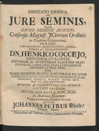 Disputatio Iuridica, De Iure Seminis
