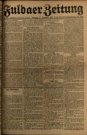 Erste Ausgabe vom Samstag, den 27. Dezember 1919.