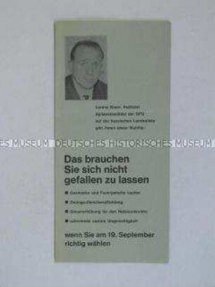 Propagandaschrift der DFU zur Bundestagswahl 1965 mit der Vorstellung eines Kandidaten