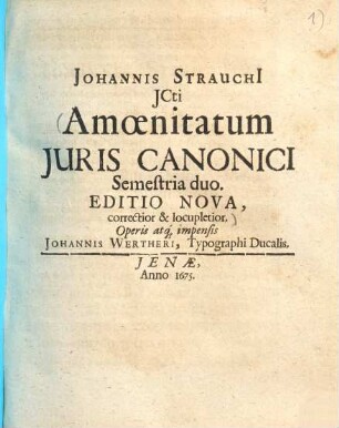 Amoenitatum juris canonici semestria duo, 1.