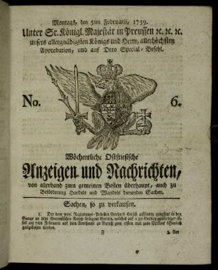 No. 6. Montags, den 5ten Februarii, 1759.