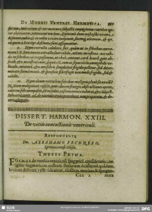 Dissert. Harmon. XXIII. De vitiis concoctionis ventriculi
