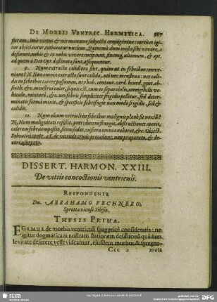 Dissert. Harmon. XXIII. De vitiis concoctionis ventriculi