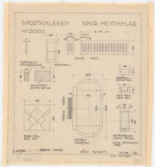 Gesamtbebauungsplan Ankara Teilbebauungsplan Hochschulviertel: Grundrisse Sportanlagen Spor Meydanlar 1:2000