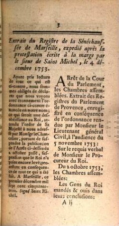 Arrêt De La Cour De Parlement De Provence. Les Chambres assemblées : Extrait des Registres du Parlement de Provence
