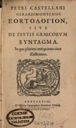 Heortologion : sive de festis Graecorum Syntagma