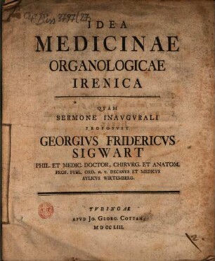 Idea medicinae organologicae irenica