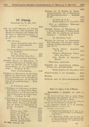 27. Sitzung, Sonnabend den 31. Mai 1919