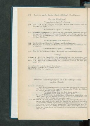 Fernere Berichtigungen und Nachträge zum ersten Bande