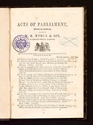 Acts of parliament : printed by authority, and sold by W. R. M'Phun & Son