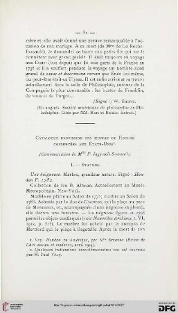12: Catalogue provisoire des œuvres de Houdon convervées aux États-Unis