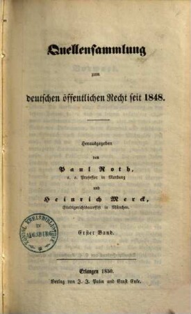 Quellensammlung zum deutschen öffentlichen Recht seit 1848. 1