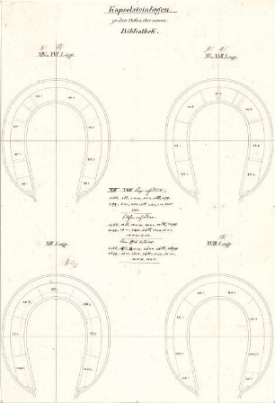 Gärtner, Friedrich von; München, Ludwigstr.; Staatsbibliothek - Kapselsteinlagen zu den Öfen (Ansichten)