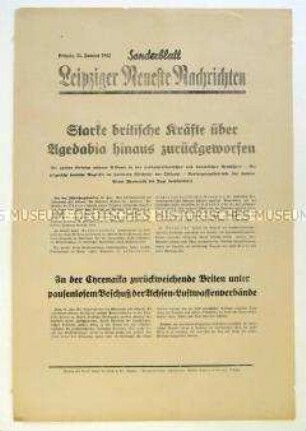 Sonderblatt der "Leipziger Neuesten Nachrichten" zum Kriegsverlauf an der Ostfront, in Nordafrika und in nordamerikanischen Gewässern