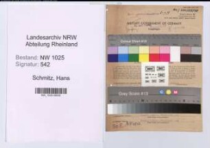 Entnazifizierung Hans Schmitz , geb. 16.10.1891 (Kaufmaennischer Angestellter)