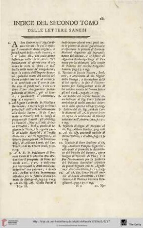 Indice del secondo tomo delle lettere Sanesi