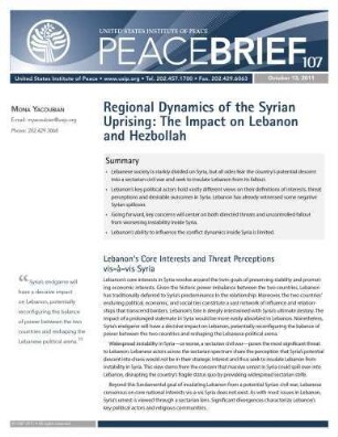 Regional dynamics of the Syrian uprising : the impact on Lebanon and Hezbollah