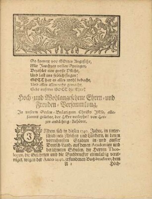 Hoch- und Wohlangesehene Ehren- und Freuden-Versammlung, ...