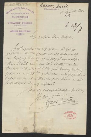 Brief an B. Schott's Söhne : 13.07.1900