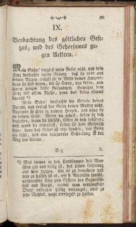 IX. Beobachtung des göttlichen Gesetzes, und des Gehorsames gegen Aeltern.