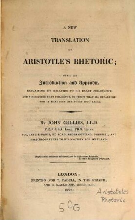 A new translation of Aristotle's rhetoric