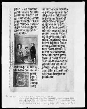 Regel des heiligen Benedikt — Der eine Pilger bekennt dem heiligen Benedikt, daß er sein Fastengelübde gebrochen hat, Folio 33recto