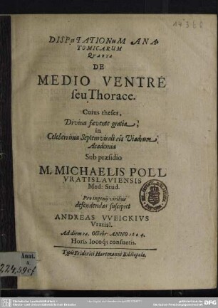 Disputationum anatomicarum IV: de medio ventre s. thorace
