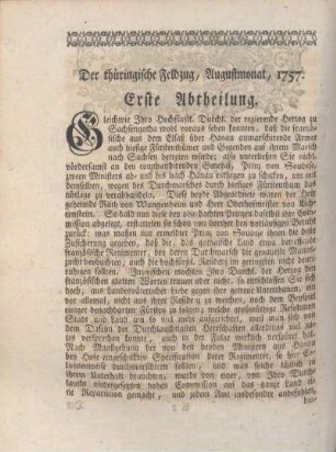 Der thüringische Feldzug, Augustmonat, 1757