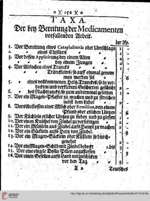 Taxa der bey Bereitung der Medicamenten vorfallenden Arbeit.