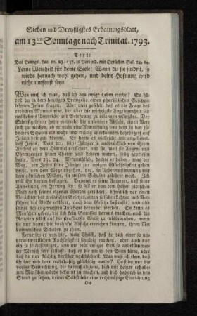 Sieben und Dreyßigstes Erbauungsblatt, am 13ten Sonntage nach Trinitati. 1793.