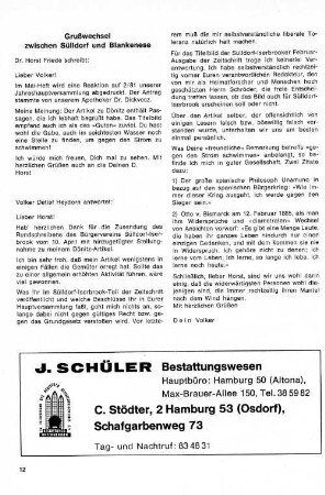 Grußwechsel zwischen Sülldorf und Blankenese