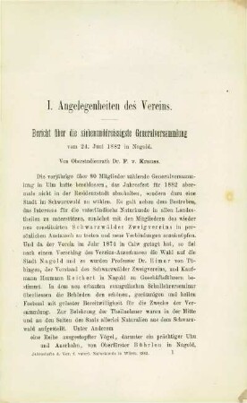 Bericht über die siebenunddreissigste Generalversammlung vom 24. Juni 1882 in Nagold