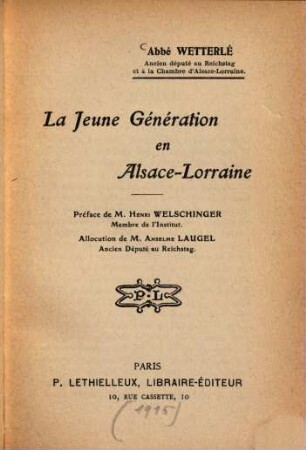 La jeune Génération en Alsace-Lorraine