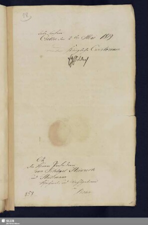 18e: Brief Fr. L. Chr. v. Solms-Laubachs an die Professoren Schlegel, Heinrich und Hüllmann; dat. Coelln, 02.05.1819.