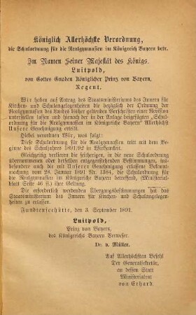Die Schulordnung für die Realgymnasien im Königreiche Bayern vom 3. Sept. 1891 : als Ergänzung der Schulverordnungen-Sammlung von 1889 mit einem Inhaltsverzeichnis u. alyhebetischen Register versehen von J. Füger