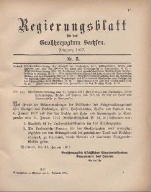 Nr. 19: Ministerialverordnung vom 31. Januar 1917 über Saatgut von Buchweizen, Hirse, Hülsenfrüchten, Wicken und Lupinen